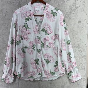 Piyama Maggie Long Sleeve Button Up Pajama Top in Hydrangea Pink Size M